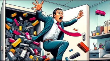 cartoon illustrates how not to recycle empty printer cartridges1