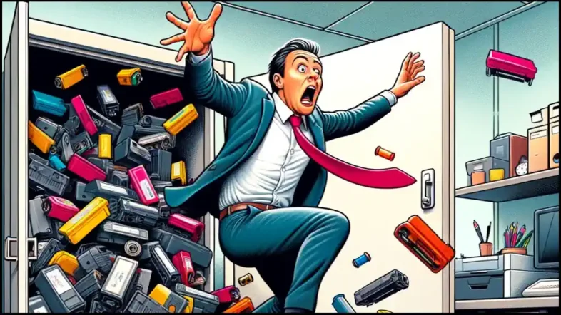 cartoon illustrates how not to recycle empty printer cartridges1