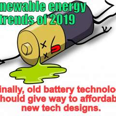 New Battery designs are one predicted renewable energy trend of 2019.