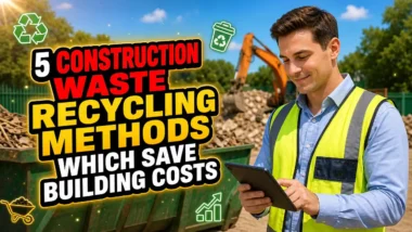 Featured image with text: 5 Construction Waste Recycling Methods Which Save Building Costs.