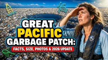 Image with featured text: Great Pacific Garbage Patch Facts Size Photos 2026 Update.