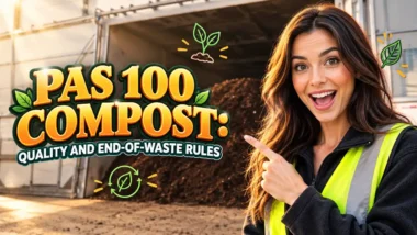 Featured image with the text: PAS 100 Compost Quality and End-of-Waste Rules.