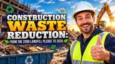 Featured image with the text: Construction Waste Reduction From the 2008 Landfill Pledge to 2026