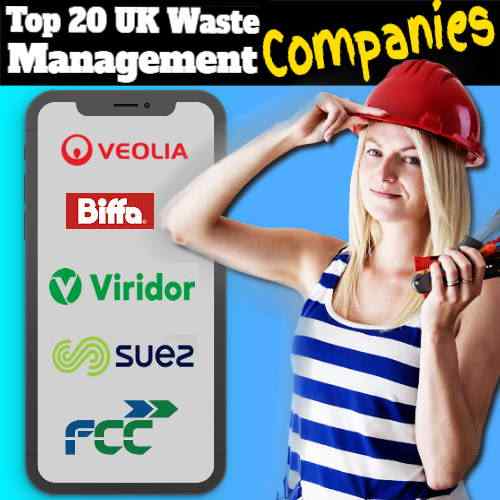 Woman stands below text which says "Top 20 UK waste management companies".