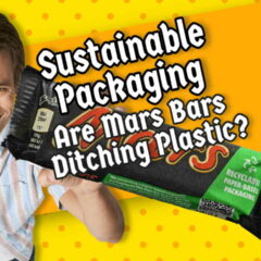 Featured image with text: "Sustainable Packaging Mars-Bars will Trial Paper and remove plastic".