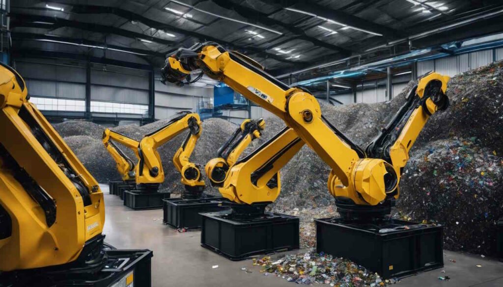 A MidJourney AI view of future waste sorting robots which we think is very unlikely to happen.