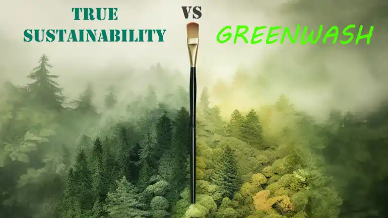 Artists impression of Sustainability vs greenwash.illustrating: Why is greenwashing bad...