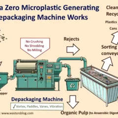 An infographic showing - How a Depackaging Machine Works.