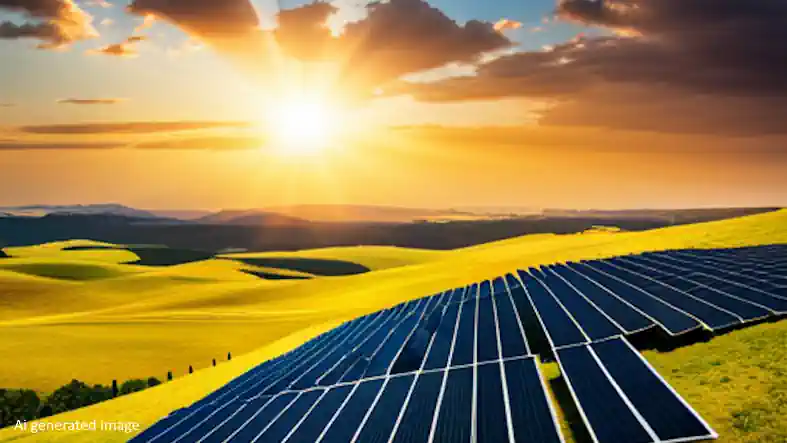 A view of a solar array renewable energy farm.