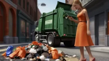 A Matchbox Garbage truck street scene.