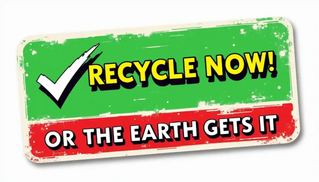 Recycle now or the earth gets it humouroud graphic image.