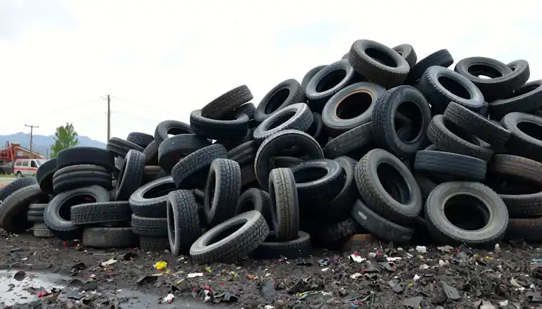 a heap of old car tyres that need recycling.