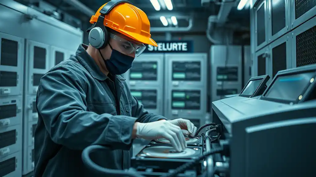 secure data destruction process, technician erasing hard drives, e-waste recycling companies UK secure data destruction process, technician erasing hard drives, e-waste recycling companies UK
