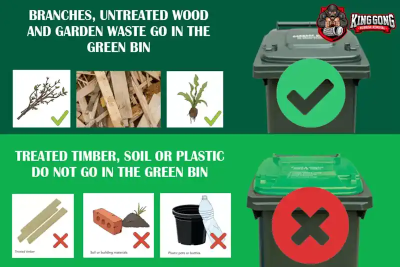 An infographic that shows which bins to use for wood recycling An infographic that shows which bins to use for wood recycling