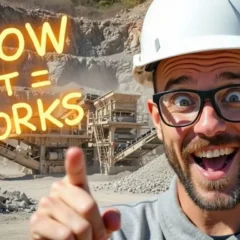 Mobile crushing plant in a quarry with text - How it Works.