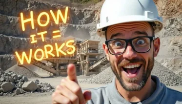 Mobile crushing plant in a quarry with text - How it Works.