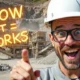 Mobile crushing plant in a quarry with text - How it Works.