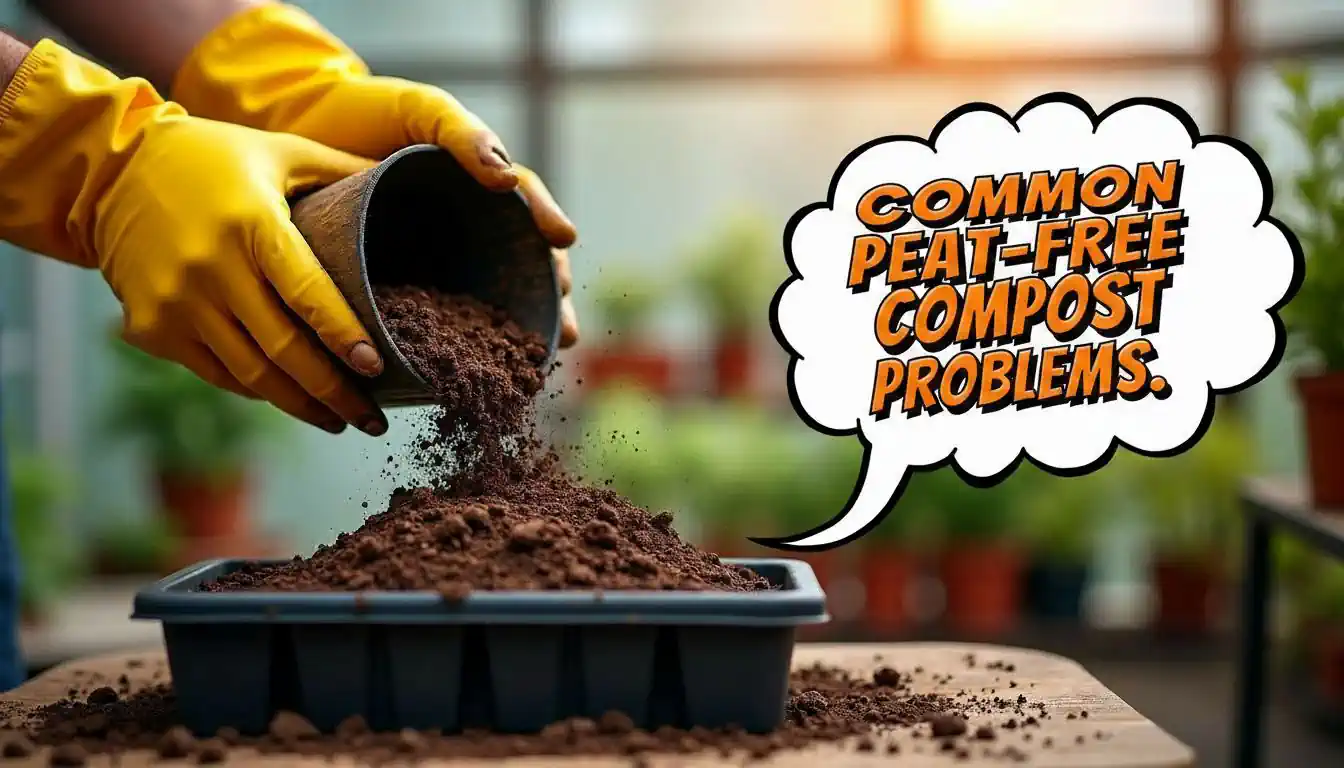 Image with text - COMMON PEAT-FREE COMPOST PROBLEMS.