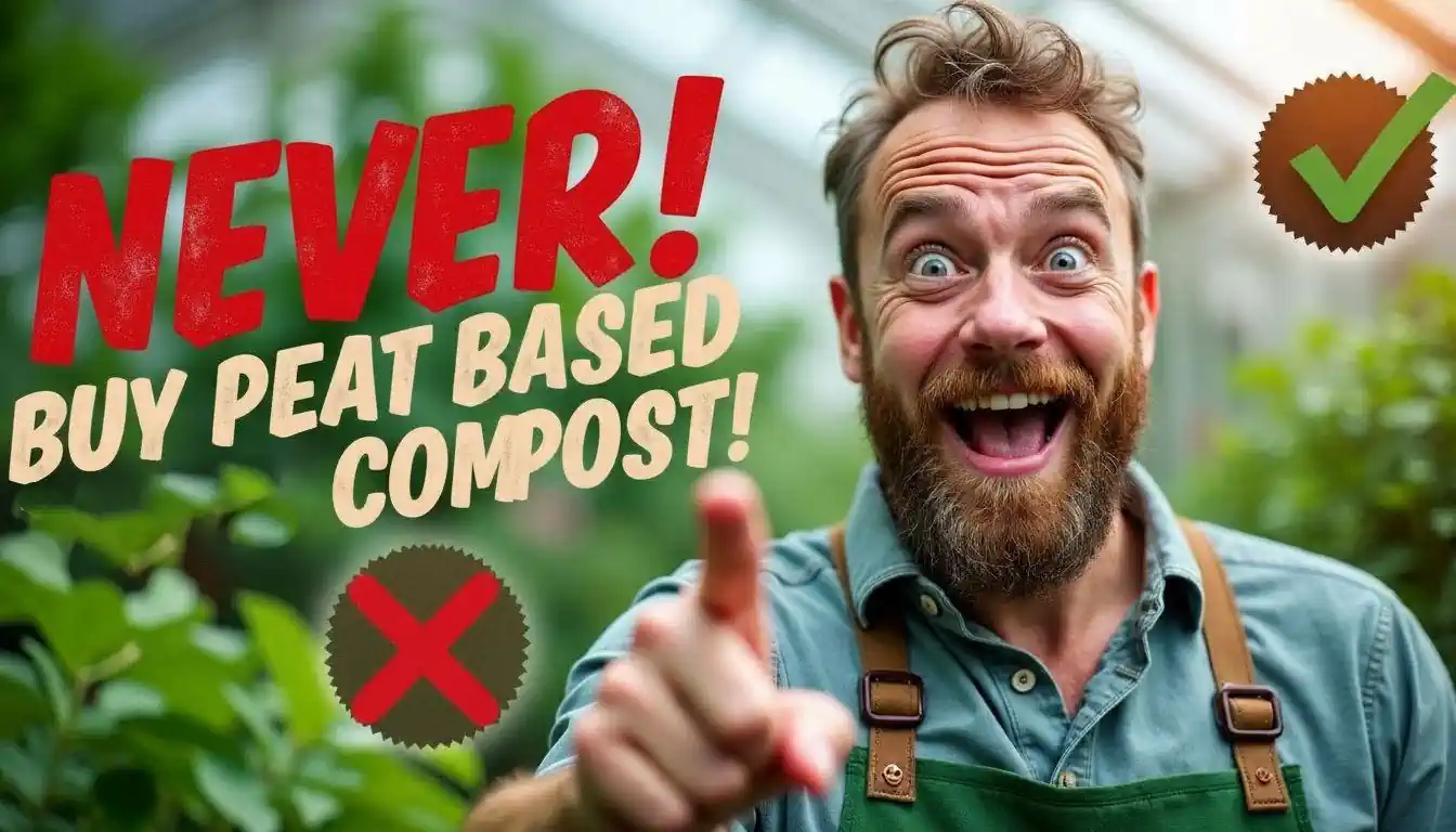 Image with text - Never Buy Peat Based Compost!