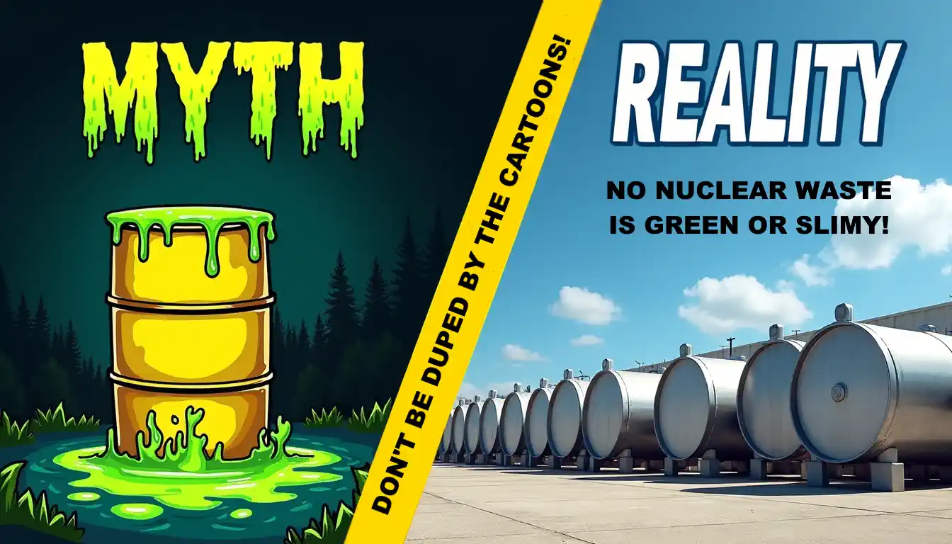 No nuclear waste is green or slimy it's easily contained
