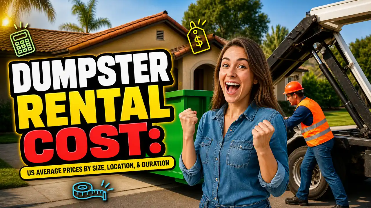 Image with the text: Dumpster rental cost US average prices by size, location, and duration. Featured Image. Image with the text: Dumpster rental cost US average prices by size, location, and duration. Featured Image.