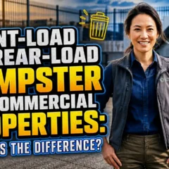 Featured image with text: Front-Load vs Rear-Load Dumpster for Commercial Properties What Is the Difference.