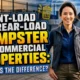 Featured image with text: Front-Load vs Rear-Load Dumpster for Commercial Properties What Is the Difference.