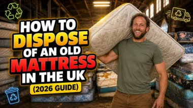 Featured image with the Article title text: How to Dispose of an Old Mattress in the UK 2026 Guide.
