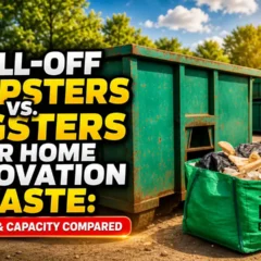Roll-off dumpsters vs Bagsters for home renovation waste-featured image with text.