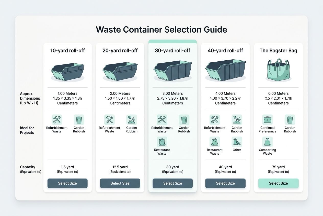 A digital comparison chart showing different sizes of roll-off dumpsters.