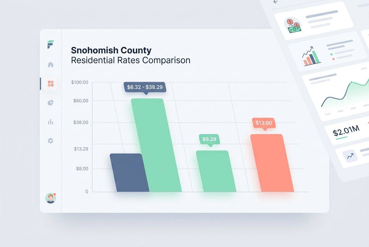 A digital bar chart showing Snohomish County residential rubbish and recycling rates.