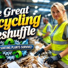 Featured Image with the text: The Great Recycling Reshuffle - Can Britain's Sorting Plants Survive.